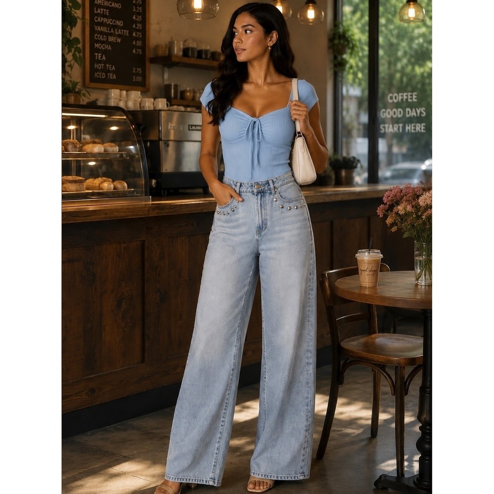 Indigo Rein Light Wash Wide-Leg Jeans NEW W30 L 32 size 13